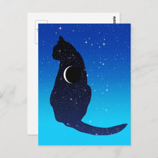 Kosmische Katze in Sternen und Mondmondmuster Postkarte (Vorne/Hinten)