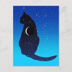 Kosmische Katze in Sternen und Mondmondmuster Postkarte