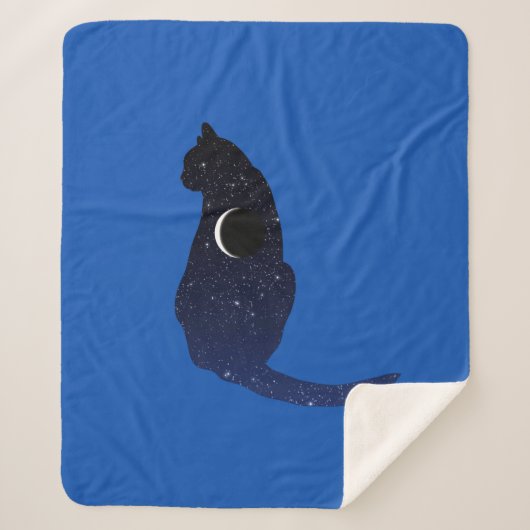 Kosmische Katze in Sternen und Mondmondmuster Sherpadecke (Vorderseite)