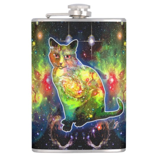 Kosmische Katze Omicron Flachmann (Vorderseite)