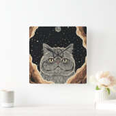 Kosmische Katze Quadratische Wanduhr (Zuhause)
