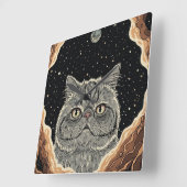 Kosmische Katze Quadratische Wanduhr (Winkel)