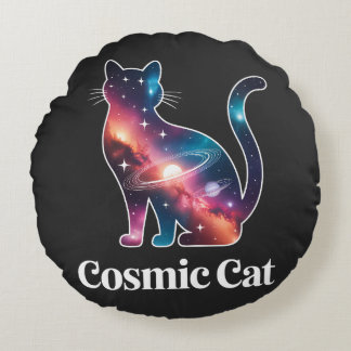 Kosmische Katze Silhouette Galaxy Space Stars Cele Rundes Kissen