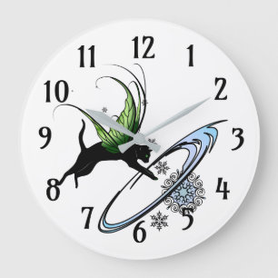 Kosmische Katze Snowflake Große Wanduhr