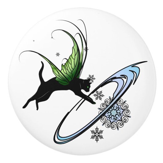 Kosmische Katze Snowflake Keramikknauf (Vorderseite)