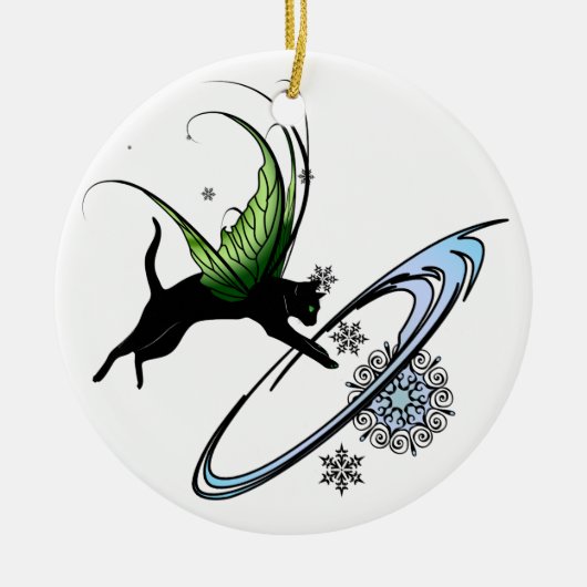 Kosmische Katze Snowflake Keramikornament (Vorne)