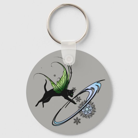 Kosmische Katze Snowflake Schlüsselanhänger (Vorderseite)