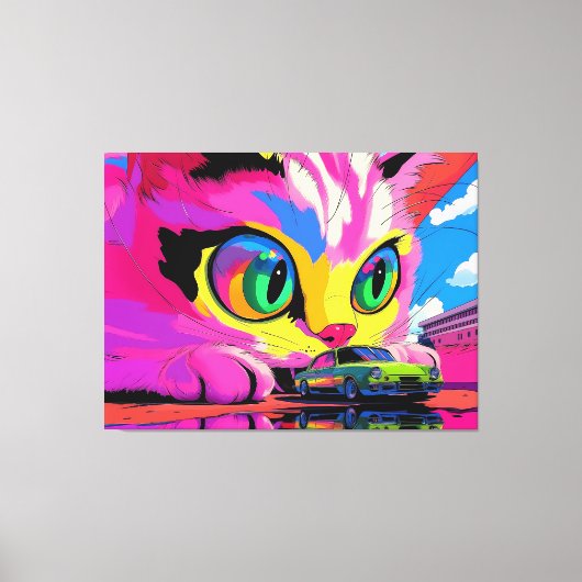 Kosmische Katze und winzige Autos Leinwanddruck (Vorderseite)