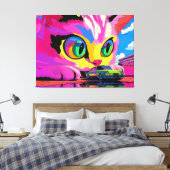 Kosmische Katze und winzige Autos Leinwanddruck (Insitu (Schlafzimmer))
