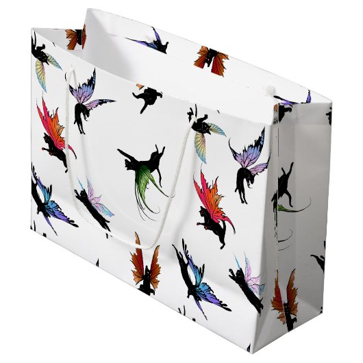 Kosmische Katzen Große Geschenktüte (Vorderseite Schrägansicht)