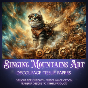 Kosmische Katzen-Steampunk-Zahnrad-Abenteuer-Dekup Seidenpapier