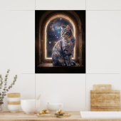Kosmische Katzen-Sternen-Fenster Poster (Küche)