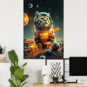 Kosmische Katzen-Träume im Retro-Raum Poster (Heimbüro)