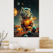 Kosmische Katzen-Träume im Retro-Raum Poster (Küche)