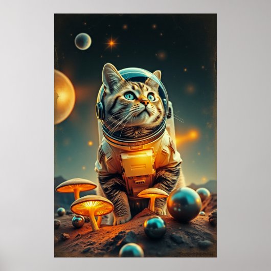 Kosmische Katzen-Träume im Retro-Raum Poster (Vorne)