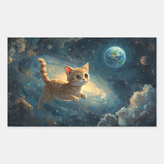 Kosmische Katzenabenteuer – Enchanting Space Paint Rechteckiger Aufkleber