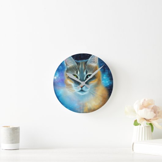 Kosmische Kitty Runde Wanduhr (Zuhause)