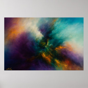 Kosmische Konvergenz Türkis-Explosion in feurigem  Poster