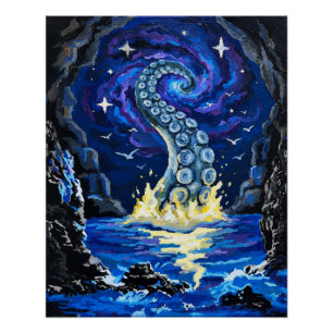 Kosmische Kraken-Tentakel-Ozean-Kunst Poster