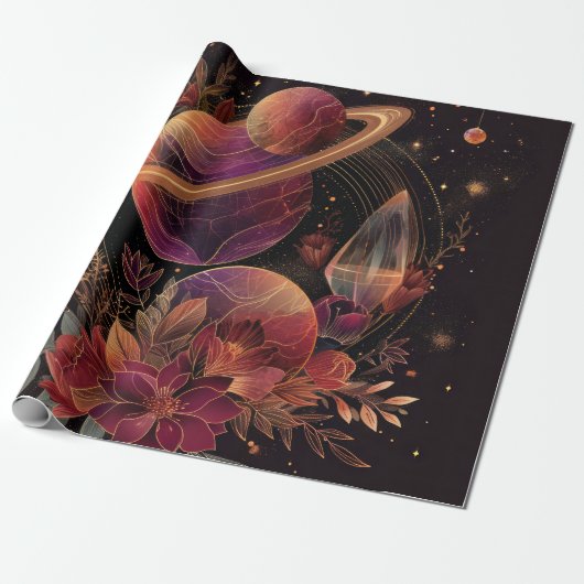 Kosmische Kristallberingte Planeten-Fantasy-Kunst  Geschenkpapier (Ungerollt)