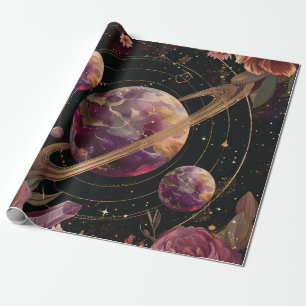 Kosmische Kristallberingte Planeten-Fantasy-Kunst Geschenkpapier