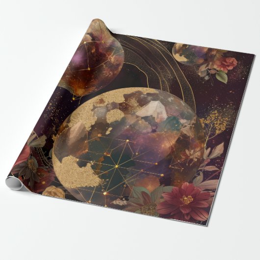 Kosmische Kristallberingte Planeten-Fantasy-Kunst  Geschenkpapier (Ungerollt)