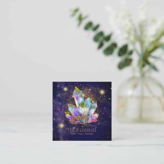 *~* Kosmische Kristalle Gold Glitzer Stars Regenbo Quadratische Visitenkarte (Stehend Vorderseite)