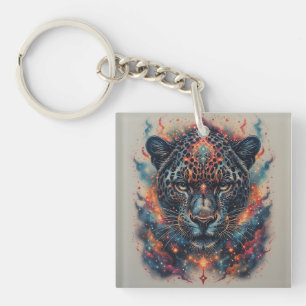 Kosmische Leoparden-Porträt mit mystischer Wirkung Schlüsselanhänger