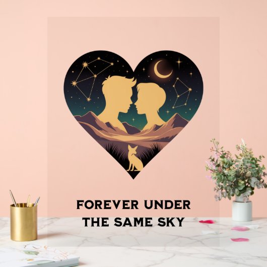 Kosmische Liebe Geschichte Herz mit Liebe und Fox Acrylschild (Hochzeit)