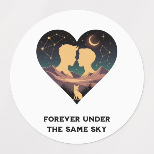 Kosmische Liebe Geschichte Herz mit Liebe und Fox Etiketten (Design 1)