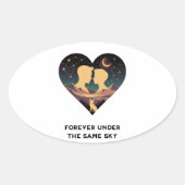 Kosmische Liebe Geschichte Herz mit Liebe und Fox  Ovaler Aufkleber (Vorderseite)