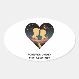 Kosmische Liebe Geschichte Herz mit Liebe und Fox Ovaler Aufkleber