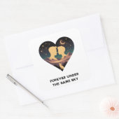 Kosmische Liebe Geschichte Herz mit Liebe und Fox  Quadratischer Aufkleber (Umschlag)