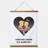 Kosmische Liebe Geschichte Herz mit Liebe und Fox  Wandteppich Mit Holzrahmen (Vorderseite)