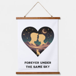 Kosmische Liebe Geschichte Herz mit Liebe und Fox Wandteppich Mit Holzrahmen