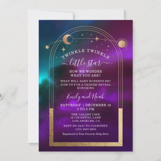 Kosmische Lila Aquamarine Gold Celestial Baby Dusc Einladung (Vorderseite)