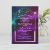 Kosmische Lila Aquamarine Gold Celestial Baby Dusc Einladung (Stehend Vorderseite)