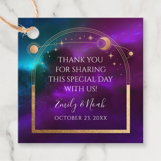 Kosmische Lila Aquamarine Gold Sun Moon Astronomie Geschenkanhänger (Vorderseite)