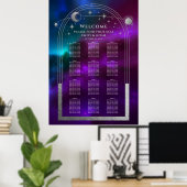 Kosmische Lila Aquamarine Silbermondsterne Hochzei Poster (Heimbüro)