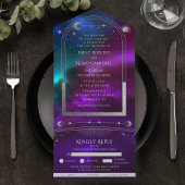 Kosmische Lila Aquamarine Silver Sun Moon Hochzeit All In One Einladung