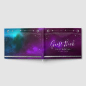 Kosmische Lila Aquamarine Silver Sun Moon Hochzeit Gästebuch (Voll)