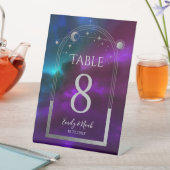 Kosmische Lila Aquamarine Silver Sun Moon Hochzeit Sockelschild (In Situ)