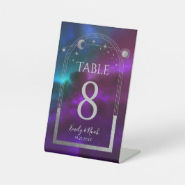 Kosmische Lila Aquamarine Silver Sun Moon Hochzeit Sockelschild