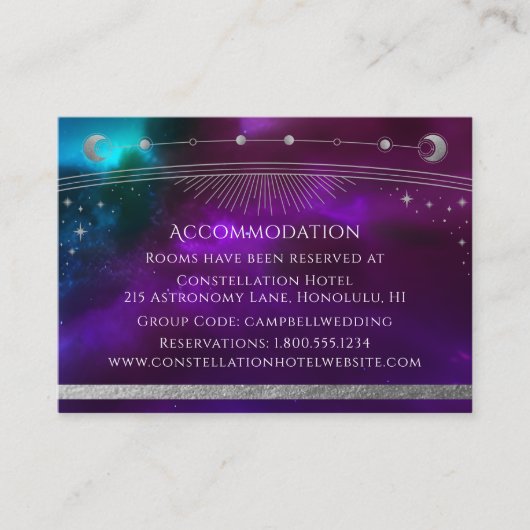 Kosmische Lila Aquamarine Silver Sun Moon Unterkun Begleitkarte (Vorderseite)