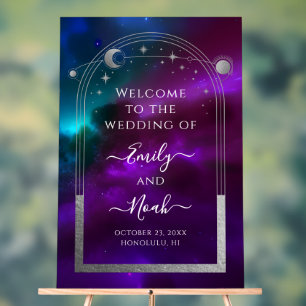 Kosmische Lila Aquamarine Sonnenstrahlen Begrüßung Acrylschild