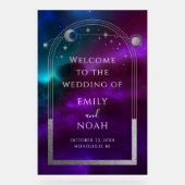 Kosmische Lila Aquamarine Sonnenstrahlen Begrüßung Acrylschild (Vorderseite)