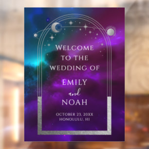 Kosmische Lila Aquamarine Sonnenstrahlen Begrüßung Fensteraufkleber