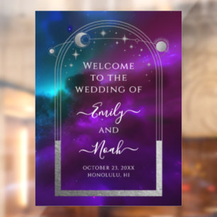 Kosmische Lila Aquamarine Sonnenstrahlen Begrüßung Fensteraufkleber