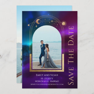 Kosmische Lila Aquamarine Sonnenstrahlen Save The Date