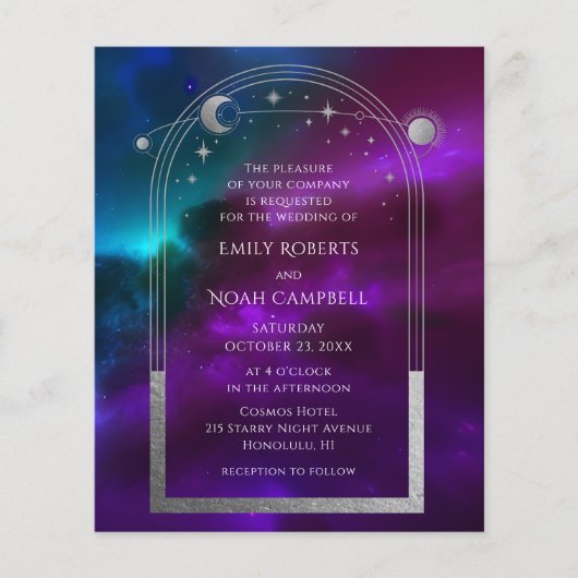Kosmische Lila Silver Sun Moon Wedding Flyer (Vorne)
